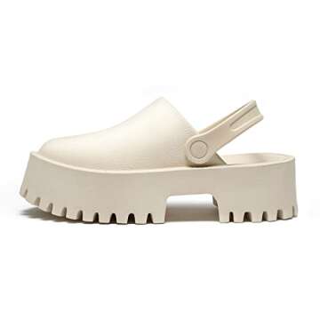CHERSE Women Platform Thick Soled Slippers,Beige Slip On Clogs Casual Non Home Lazy Waterproof Fashion Sandals (Apricot,7.5)