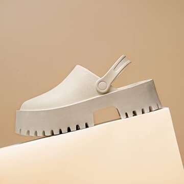 CHERSE Women Platform Thick Soled Slippers,Beige Slip On Clogs Casual Non Home Lazy Waterproof Fashion Sandals (Apricot,7.5)