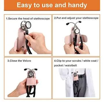 iGuerburn Pink Leather Stethoscope Holder for Scrubs