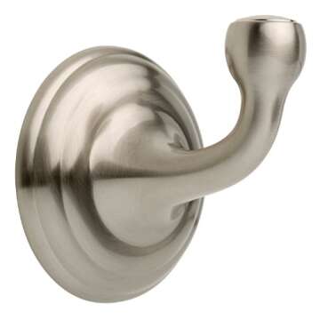 Delta Faucet Windemere Towel Hook, Robe Hook Satin Nickel Towel Holder for Bathroom, Bathroom Accessories, 79635-BN