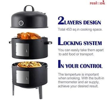 Affordable Realcook Vertical 17 Inch Steel Charcoal Smoker