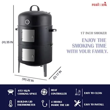 Affordable Realcook Vertical 17 Inch Steel Charcoal Smoker