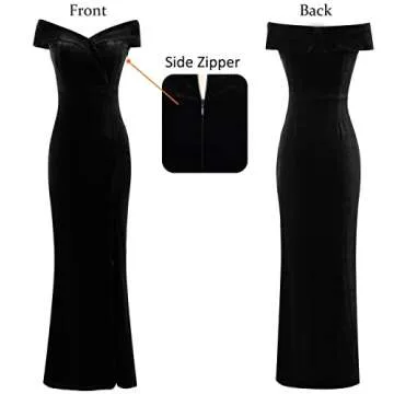 Elegant VFSHOW Black Velvet Off Shoulder Evening Gown