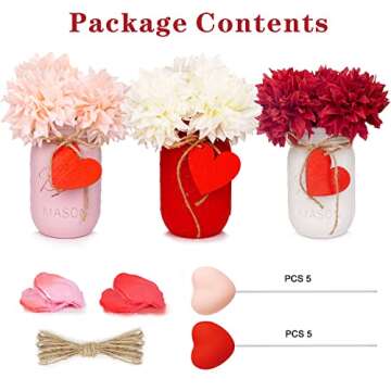 CNVOILA Valentines Table Decorations, Valentines Mason Jars Decors, Valentines Centerpiece for Table, Valentines Day Deor Indoor for Dinning Table, Bathroom Office – 3PC