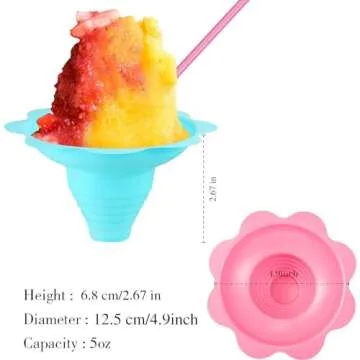 Boao 100 Pcs Snow Cups with Cone Spoon Straws Colorful Flower Cups Reusable Drip Cups Small Bowls Su...