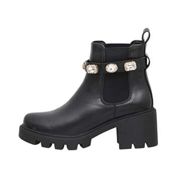 CUSHIONAIRE Women's Julie chelsea boot with Jeweled strap +Memory Foam, Black 7.5