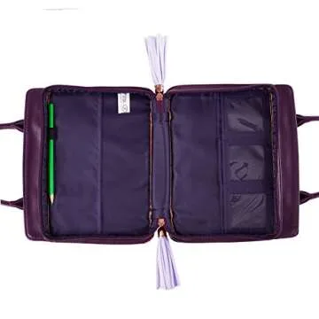 Christian Art Gifts Women's Fashion Bible Cover Purse Style Blessed, Purple Floral Faux Leather, Large