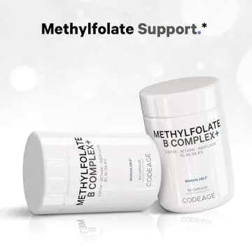 Codeage Methylfolate B Complex Supplements - 5 MTHF, Methylcobalamin 1000mcg Methylated Vitamin B12, Riboflavin, Betaine, Vitamins B6, Methylation Cycle MTHFR - 2 Months - 120 Capsules