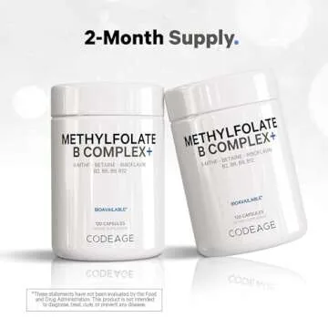 Codeage Methylfolate B Complex Supplements - 5 MTHF, Methylcobalamin 1000mcg Methylated Vitamin B12, Riboflavin, Betaine, Vitamins B6, Methylation Cycle MTHFR - 2 Months - 120 Capsules