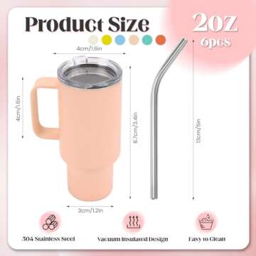 STFALI Cute Shot Glasses with Handle 2 oz, Mini Shot Tumbler with Lid and Straw, Kawaii Insulated Tu...