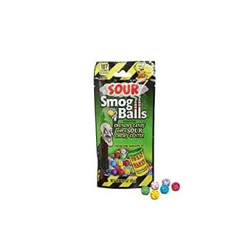 TOXIC WASTE Sour Smog Balls (6 Pack) - Crunchy Candy with a Chewy Center - Assortment of 6 Extreme Flavors: Grape, Cherry, Strawberry, Lemon, Blue Raspberry, and Lime!