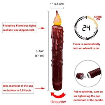 CVHOMEDECO Hand Dipped Battery Operated Taper Candles