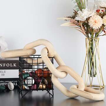 Wood Chain Link Decor Knot Decor Coffee Table Decor Wood Links Shelf Decor Accents 5-Link Wood Links Suitable for Farmhouse Wooden Links Home Decor Hand Carved Wood Crafts Collection