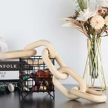 Wood Chain Link Decor Knot Decor Coffee Table Decor Wood Links Shelf Decor Accents 5-Link Wood Links Suitable for Farmhouse Wooden Links Home Decor Hand Carved Wood Crafts Collection