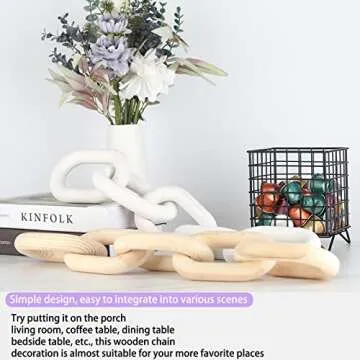 Wood Chain Link Decor Knot Decor Coffee Table Decor Wood Links Shelf Decor Accents 5-Link Wood Links Suitable for Farmhouse Wooden Links Home Decor Hand Carved Wood Crafts Collection
