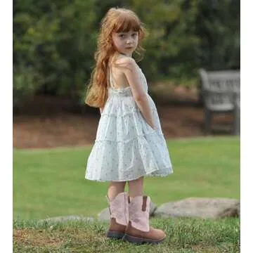 DADAWEN Kids Cowgirl Cowboy Western Boots Boys Girls Mid Calf Riding Shoes With Side Zipper (Toddler/Little Kid/Big Kid) Brown/Pink US Size 3 M Little Kid