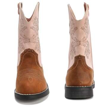 DADAWEN Kids Cowgirl Cowboy Western Boots Boys Girls Mid Calf Riding Shoes With Side Zipper (Toddler/Little Kid/Big Kid) Brown/Pink US Size 3 M Little Kid