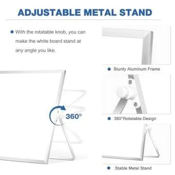DOLLAR BOSS Small White Board with Stand Double-Sided 16" x 12" Magnetic Desktop Dry Erase Board for Back to School Portable Whiteboard Easel for Desk Home Office 8 Markers 8 Magnets 1 Eraser, Silver