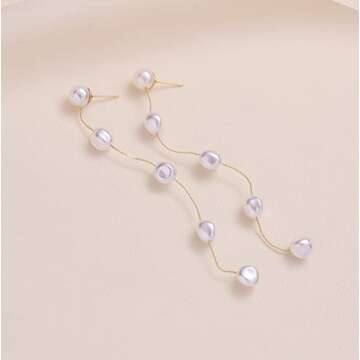 LOKLIFFAI Elegant Pearl Dangle Earrings for Women
