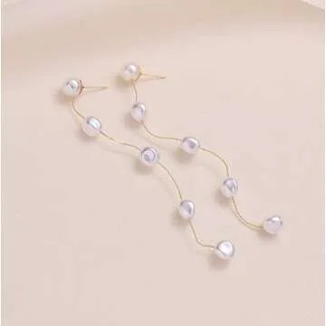 LOKLIFFAI Elegant Pearl Dangle Earrings for Women