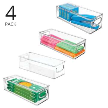 mDesign Small Plastic Office Storage Container Bins with Handles for Organization in Filing Cabinet,...