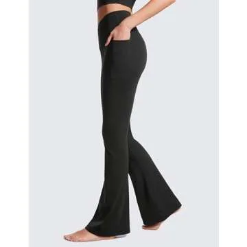 CRZ YOGA Womens Butterluxe Crossover Flare Leggings 31" - High Waist Yoga Pants with Pockets V Cross Bootcut Casual Lounge Black Small