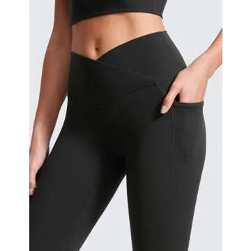 CRZ YOGA Womens Butterluxe Crossover Flare Leggings 31" - High Waist Yoga Pants with Pockets V Cross Bootcut Casual Lounge Black Small