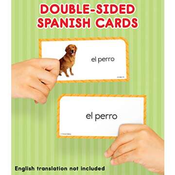 Carson Dellosa 104 Spanish Flash Cards for Kids, Spanish Vocabulary Flash Cards for Beginners, Picture Flash Cards for Toddlers, Learning Spanish Game for Beginners