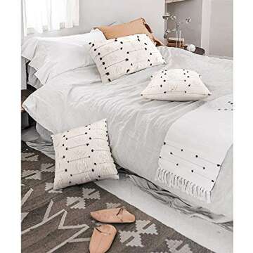 cygnus 12x20 Inch White and Black Tufted Lumbar Throw Pillow Cover with Zipper Pillowcase Case for Couch Living Room Farmhouse Decorative Boho (1Pcs)