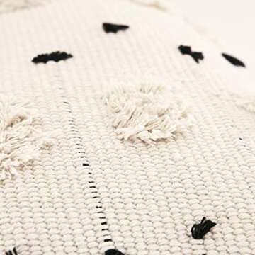 cygnus 12x20 Inch White and Black Tufted Lumbar Throw Pillow Cover with Zipper Pillowcase Case for Couch Living Room Farmhouse Decorative Boho (1Pcs)