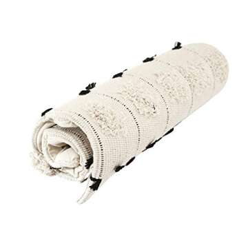 cygnus 12x20 Inch White and Black Tufted Lumbar Throw Pillow Cover with Zipper Pillowcase Case for Couch Living Room Farmhouse Decorative Boho (1Pcs)