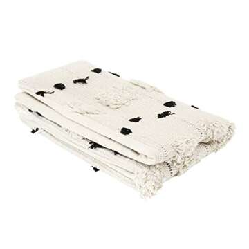 cygnus 12x20 Inch White and Black Tufted Lumbar Throw Pillow Cover with Zipper Pillowcase Case for Couch Living Room Farmhouse Decorative Boho (1Pcs)