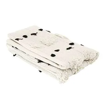 cygnus 12x20 Inch White and Black Tufted Lumbar Throw Pillow Cover with Zipper Pillowcase Case for Couch Living Room Farmhouse Decorative Boho (1Pcs)