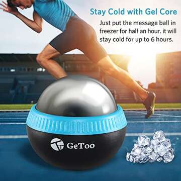 GeToo Cryosphere Cold Massage Roller Ball - 2.8 Inch Ice Massage Ball for Deep Tissue, 6 Hours Cold Therapy, Detachable Rolling Ball, Blue and Black