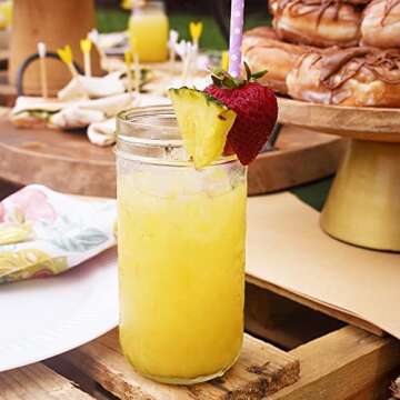 mwellewm Mason Jar Cups with Lids and Straw 24oz Reusable Wide Mouth Boba Tea Cup Bubble Smoothie Cup, Glass Mason Jars Bottle With Bamboo Lids and Stainless Lids (4)