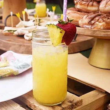 mwellewm Mason Jar Cups with Lids and Straw 24oz Reusable Wide Mouth Boba Tea Cup Bubble Smoothie Cup, Glass Mason Jars Bottle With Bamboo Lids and Stainless Lids (4)