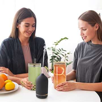 mwellewm Mason Jar Cups with Lids and Straw 24oz Reusable Wide Mouth Boba Tea Cup Bubble Smoothie Cup, Glass Mason Jars Bottle With Bamboo Lids and Stainless Lids (4)