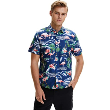 SSLR Mens Hawaiian Shirt Flamingos Casual Short Sleeve Button Down Aloha Shirt