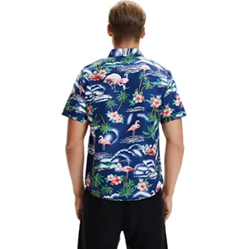 SSLR Mens Hawaiian Shirt Flamingos Casual Short Sleeve