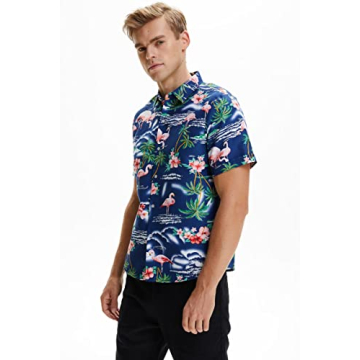 SSLR Mens Hawaiian Shirt Flamingos Casual Short Sleeve