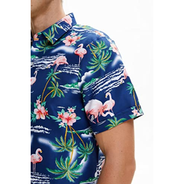 SSLR Mens Hawaiian Shirt Flamingos Casual Short Sleeve