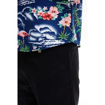 SSLR Mens Hawaiian Shirt Flamingos Casual Short Sleeve