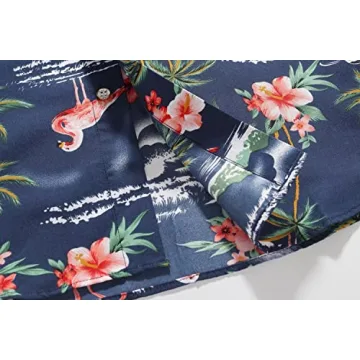 SSLR Mens Hawaiian Shirt Flamingos Casual Short Sleeve