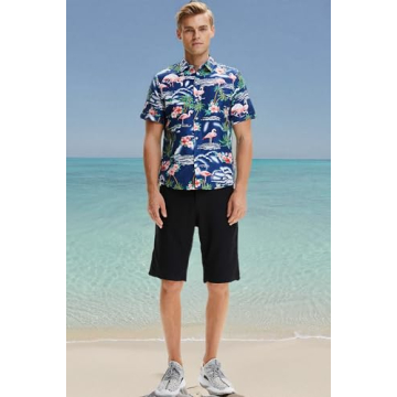 SSLR Mens Hawaiian Shirt Flamingos Casual Short Sleeve