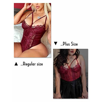 Elegant Aranmei Lace Strappy Teddy Lingerie in Wine Red