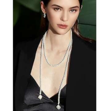 50IN Charm Long Pearl Necklace for Women - 1920s Vintage Beaded Costume Jewelry - Non Tarnish Pearl ...