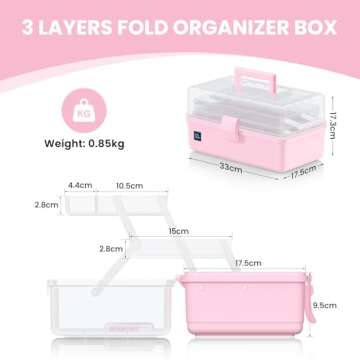ARJudy 13in 3-Layer Adjustable Craft Organizer with Dividers - Portable Multipurpose Storage Box for...