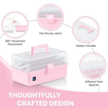 ARJudy 13in 3-Layer Adjustable Craft Organizer with Dividers - Portable Multipurpose Storage Box for Art Supplies, Sewing Kits, Medicine, and Home Utility, Foldable Clear Plastic Design with Handles