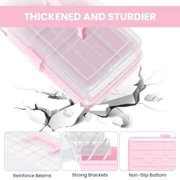 ARJudy 13in 3-Layer Adjustable Craft Organizer with Dividers - Portable Multipurpose Storage Box for Art Supplies, Sewing Kits, Medicine, and Home Utility, Foldable Clear Plastic Design with Handles