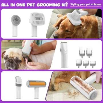 homeika pro Dog Grooming Kit&Vacuum, 3L Pet Grooming Vacuum 99% Pet Hair Suction, 5 Grooming Tools, 5 Combs, Quiet Pet Vacuum Groomer with Hair Roller, Massage Nozzle for Shedding Dogs,White&Purple
